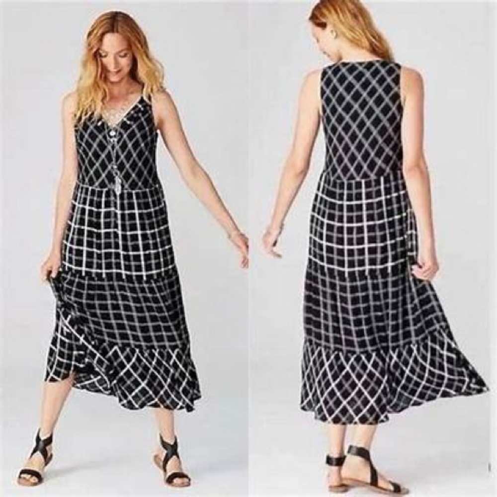 J Jill black and white plaid midi dress